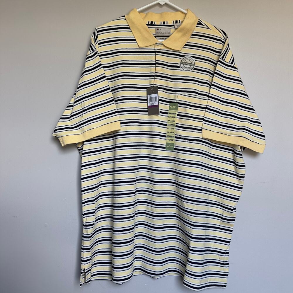 Natural Issue Mens Polo Shirt XXL Yellow Navy Stripe 100% Cotton Perform-Dri NWT
